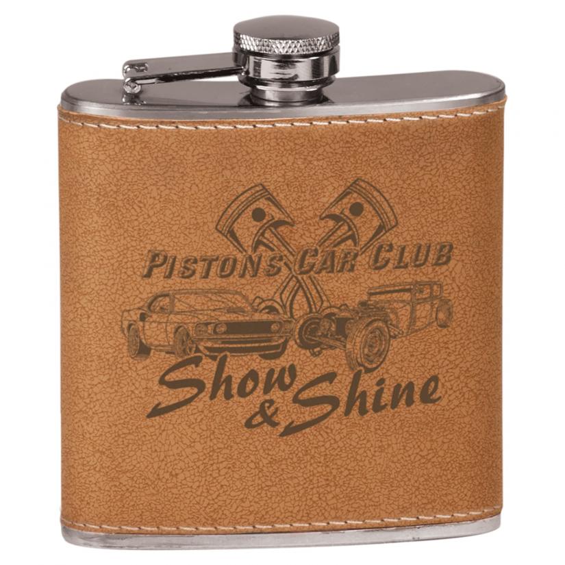 FSK605 - 6 oz. Leather Laserable Stainless Steel Flask